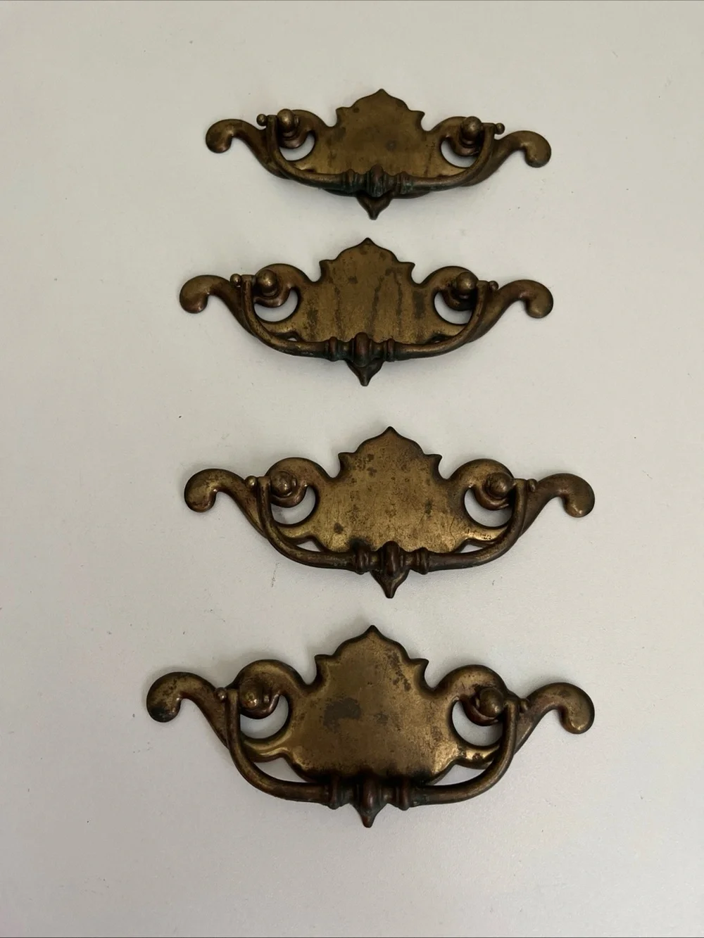 Vintage Brass Bronze Plate Batwing Drawer Pulls Chippendale Style Large Lot of 4